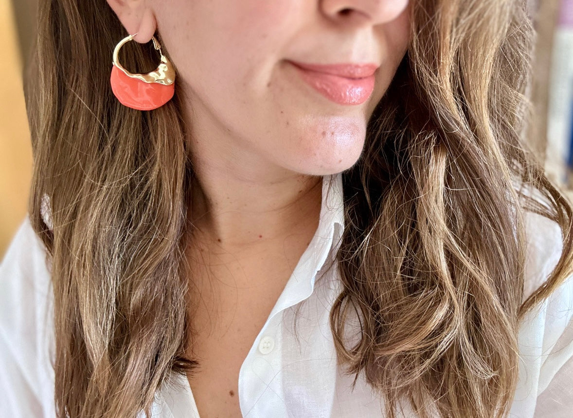 Diana Orange 14K Rhodium Plated Hoop Earrings