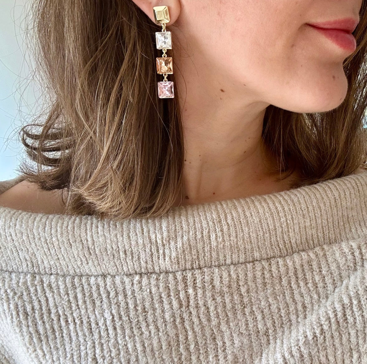 Mona Honey Color 14K Rhodium Plated Dangle Earrings