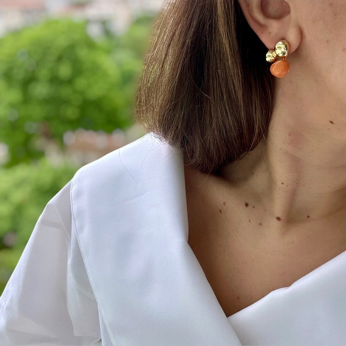 Bella Orange 14K Color Rhodium Plated Earrings