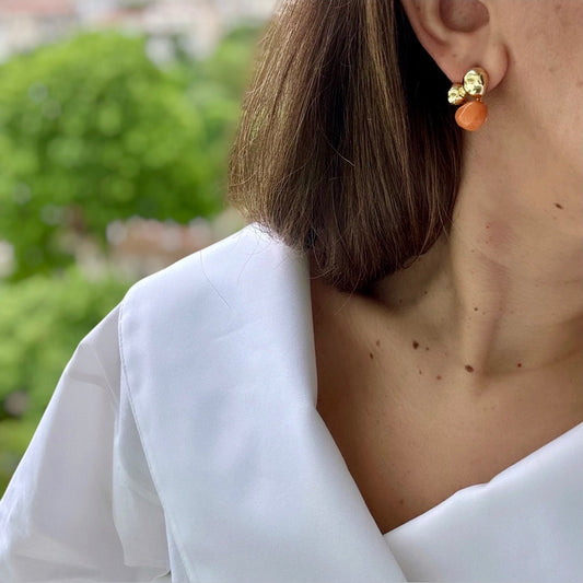 Bella Turuncu 14K Rengi Rodyum Kaplama Küpe
