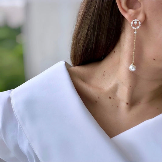 Pearl 14k Rengi Rodyum Kaplama Sallantılı Küpe