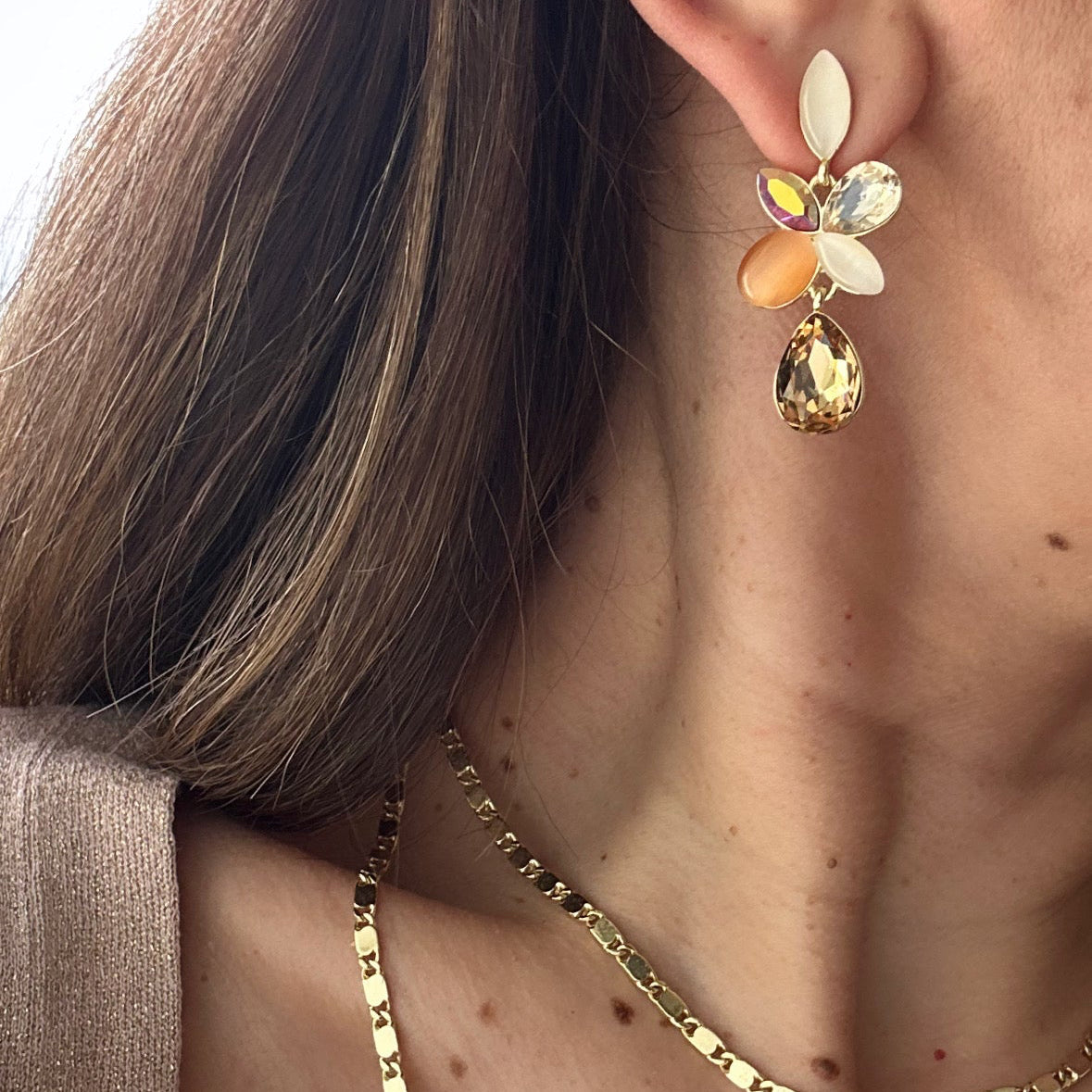Luna 14k Rengi Rodyum Kaplama Küpe