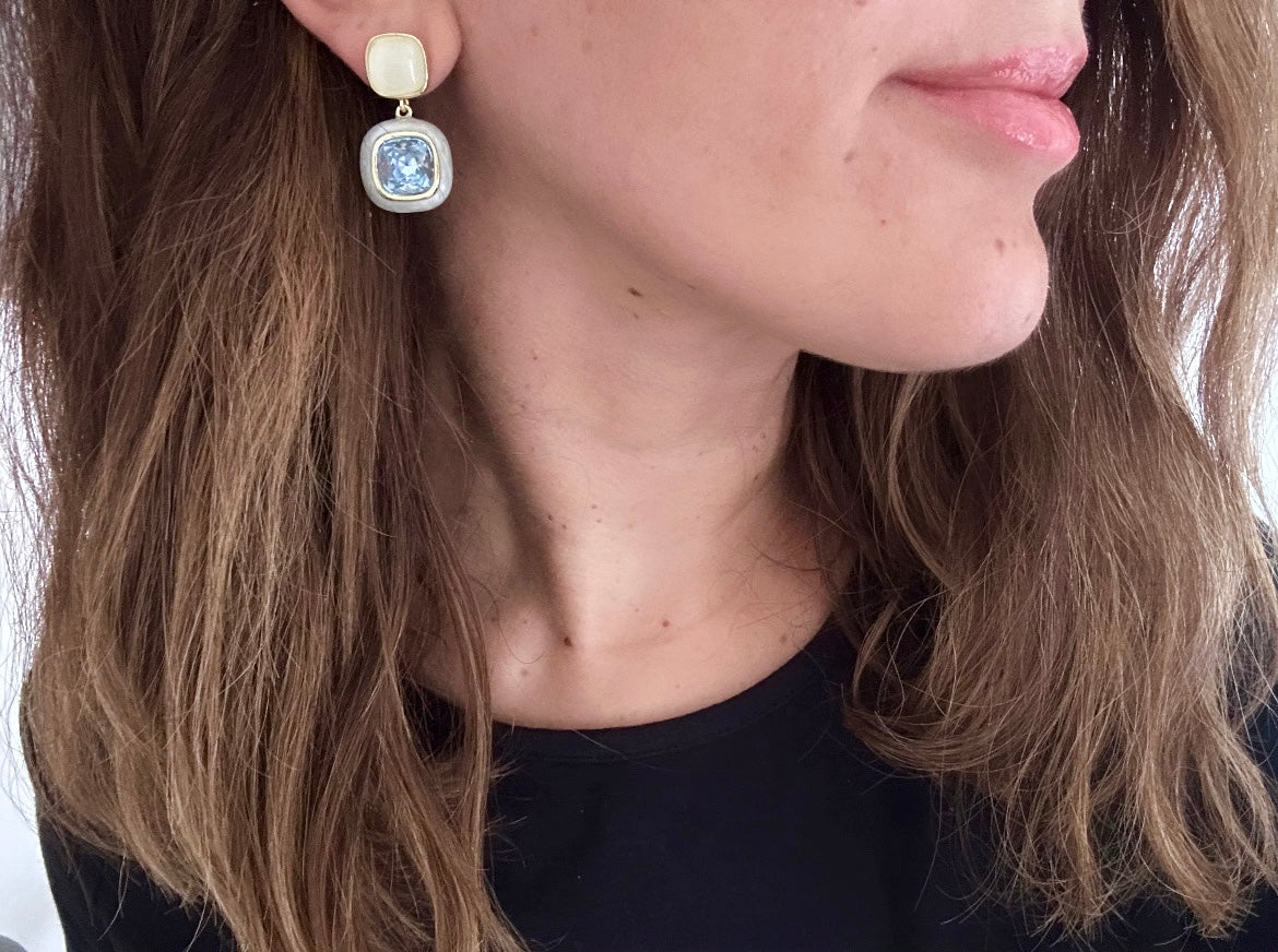 Nano Blue 14K Rhodium Plated Dangle Earrings