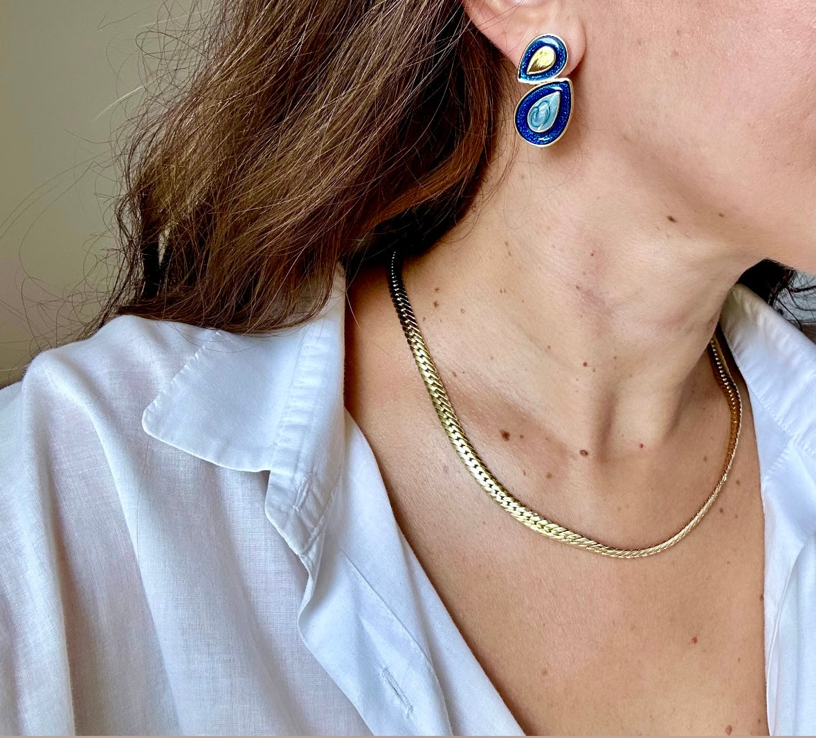 Fiona Navy Blue 14K Rhodium Plated Earrings