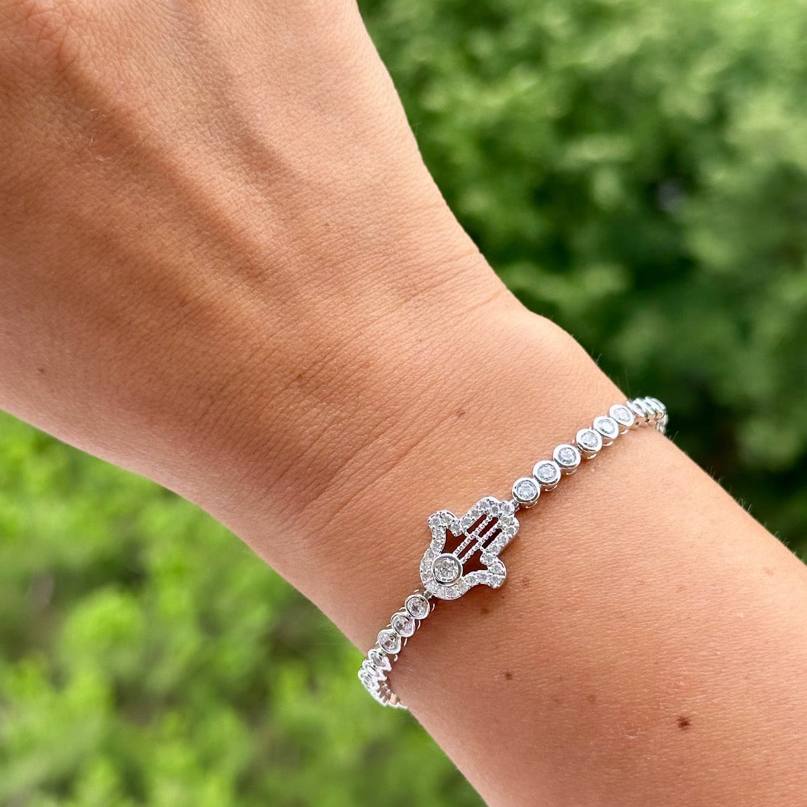 Hand of Fatima Rhodium Plated Bracelet