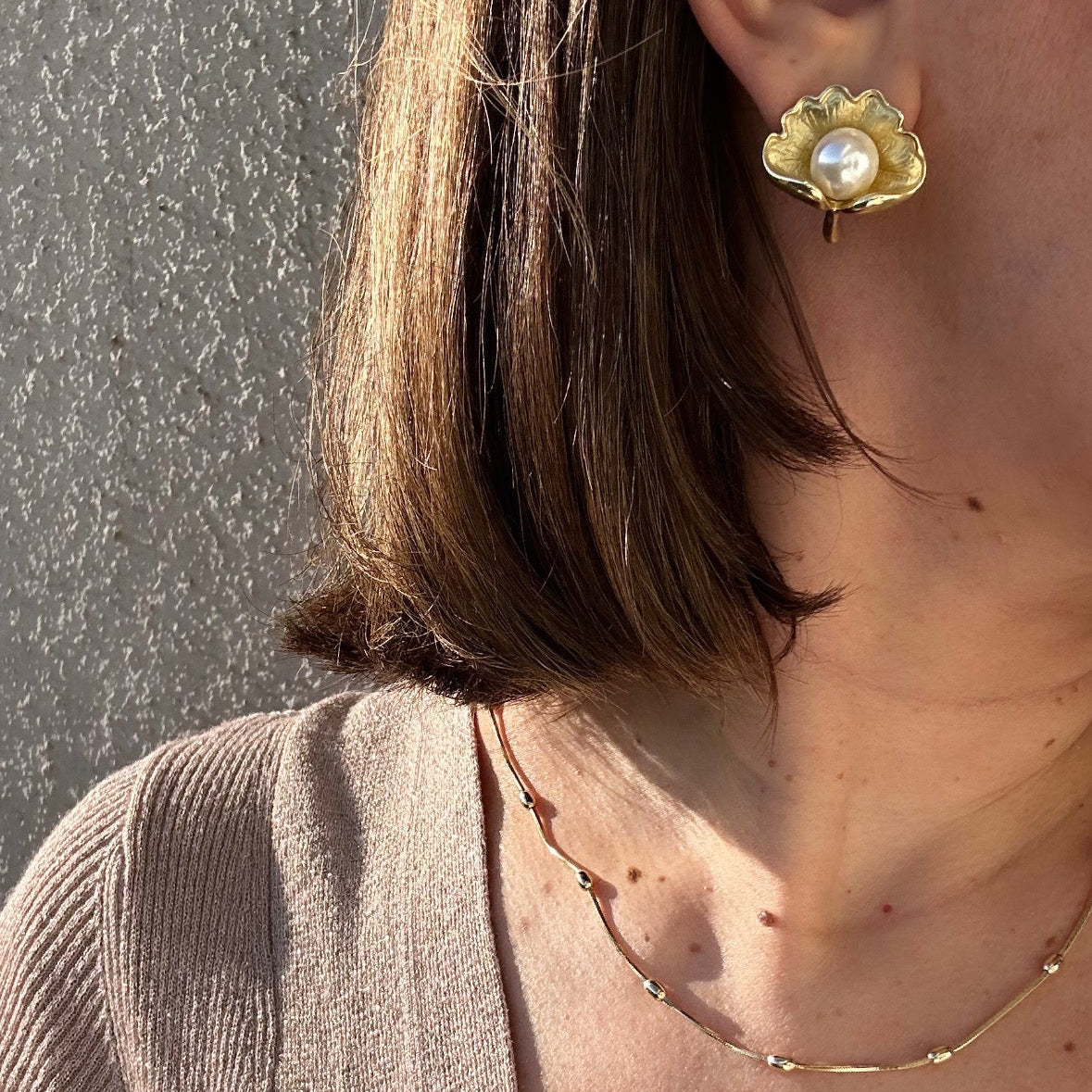 Pearl 14k Rhodium Plated Earrings
