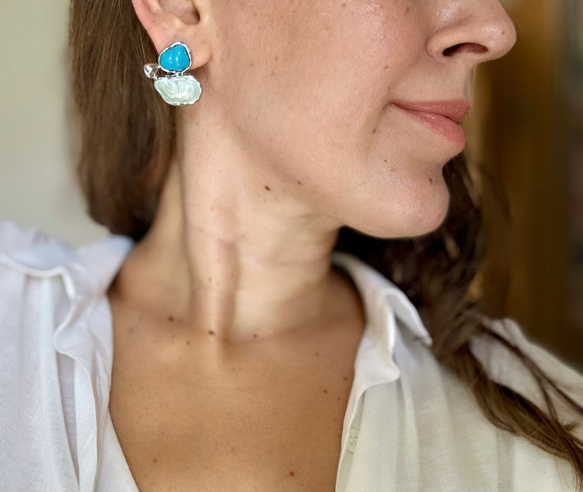 Bayard Blue 14K Rhodium Plated Earrings