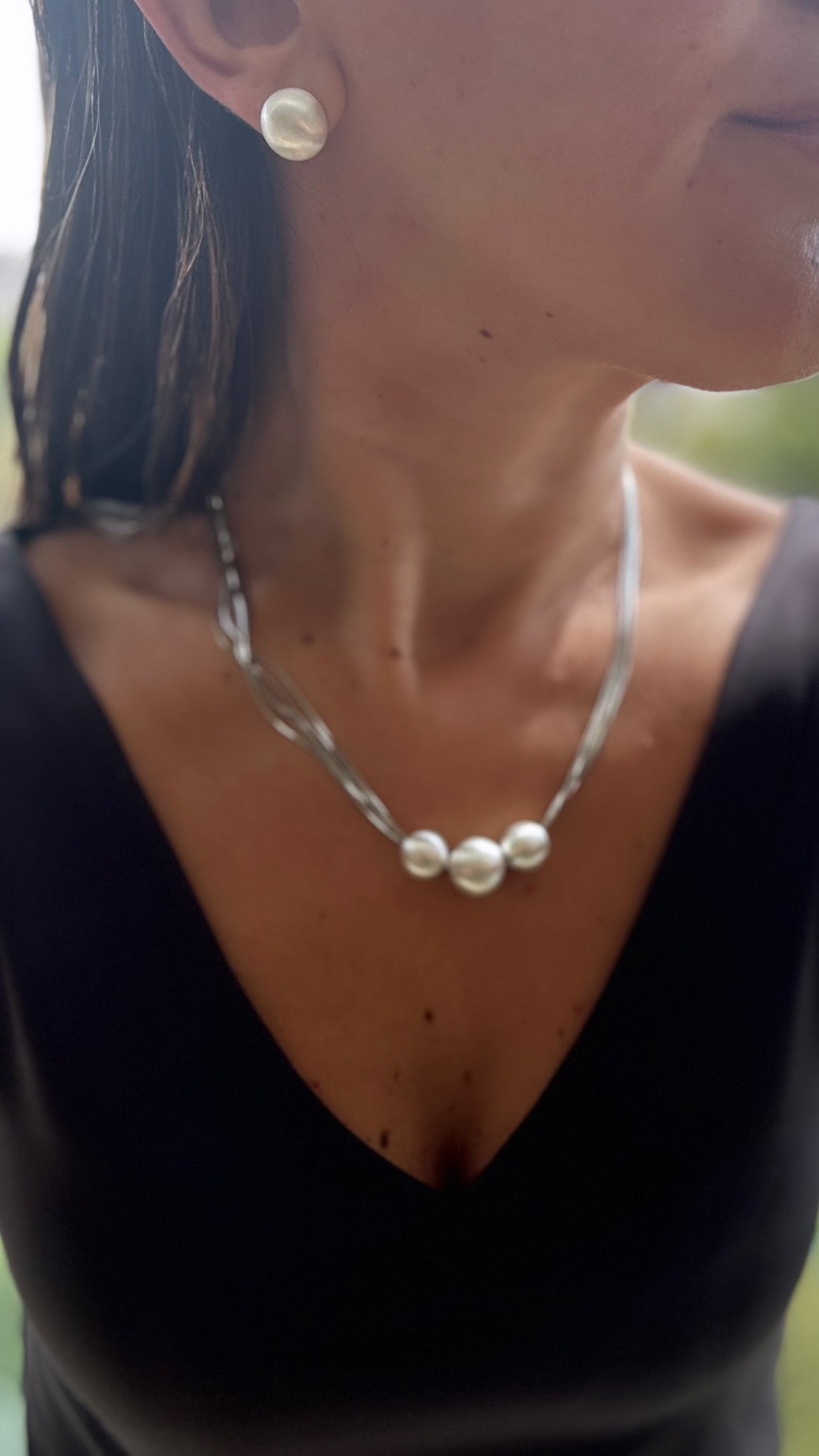 Trio Rhodium Plated Necklace