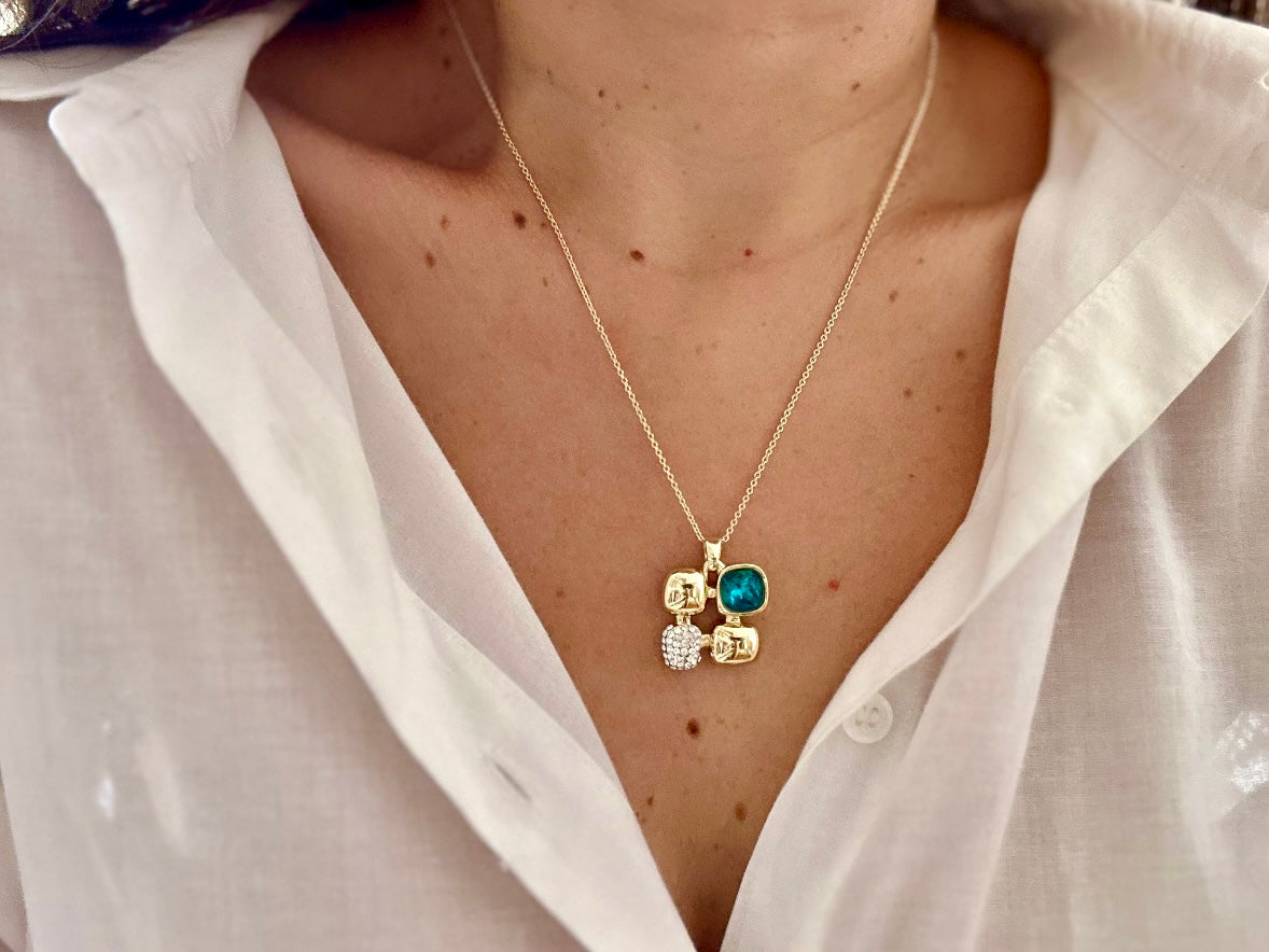 Navy 14K Rhodium Plated Swarovski Necklace