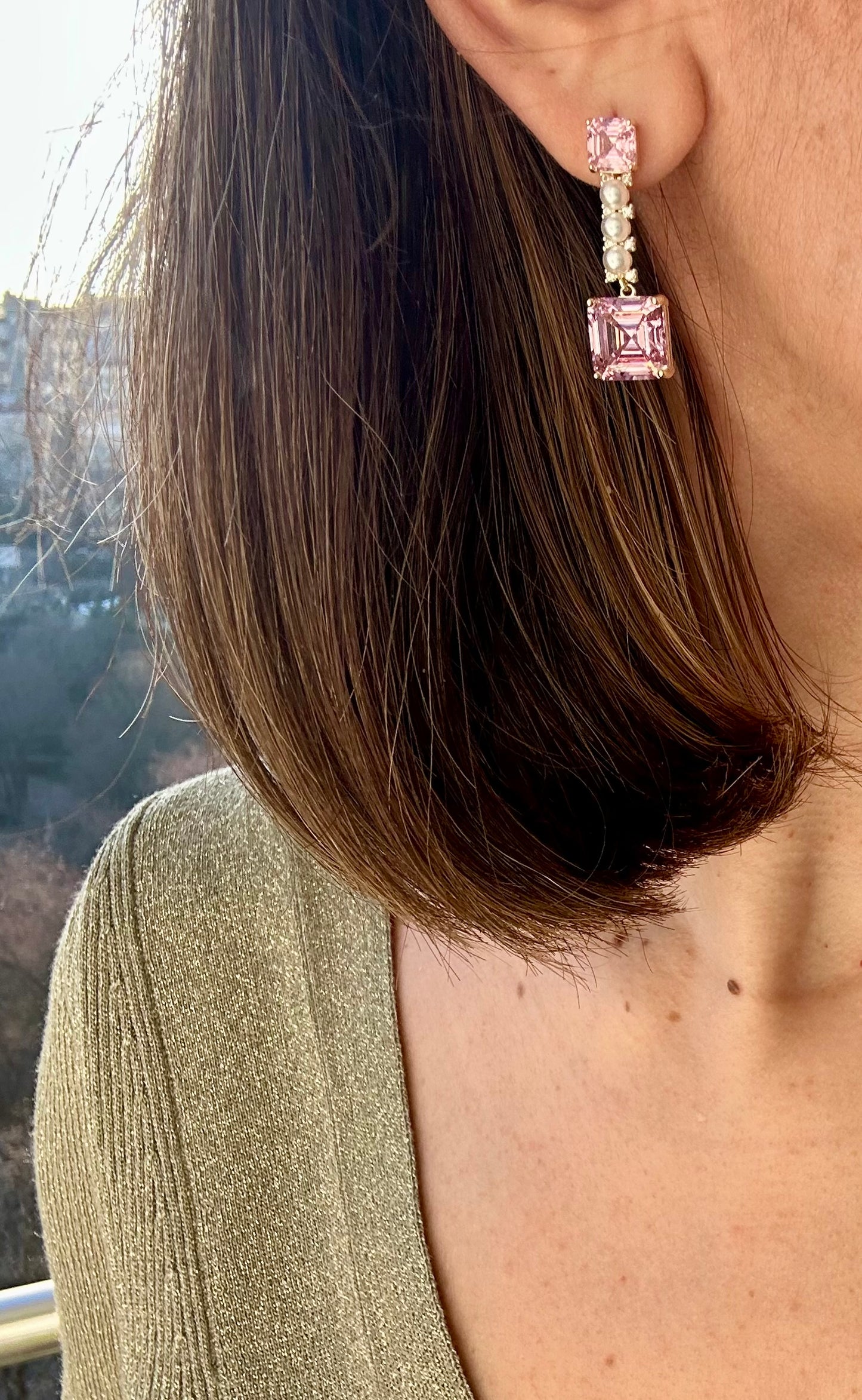 Belladi Pink Rhodium Plated Earrings