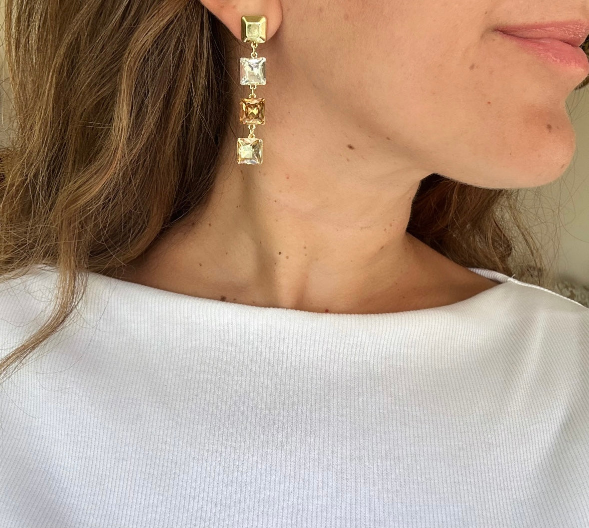 Mona Honey Color 14K Rhodium Plated Dangle Earrings