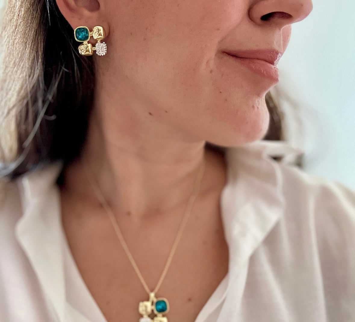 Navy 14K Rhodium Plated Swarovski Earrings