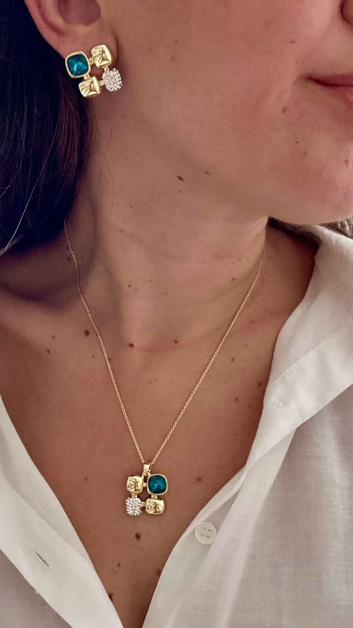 Navy 14K Rhodium Plated Swarovski Necklace