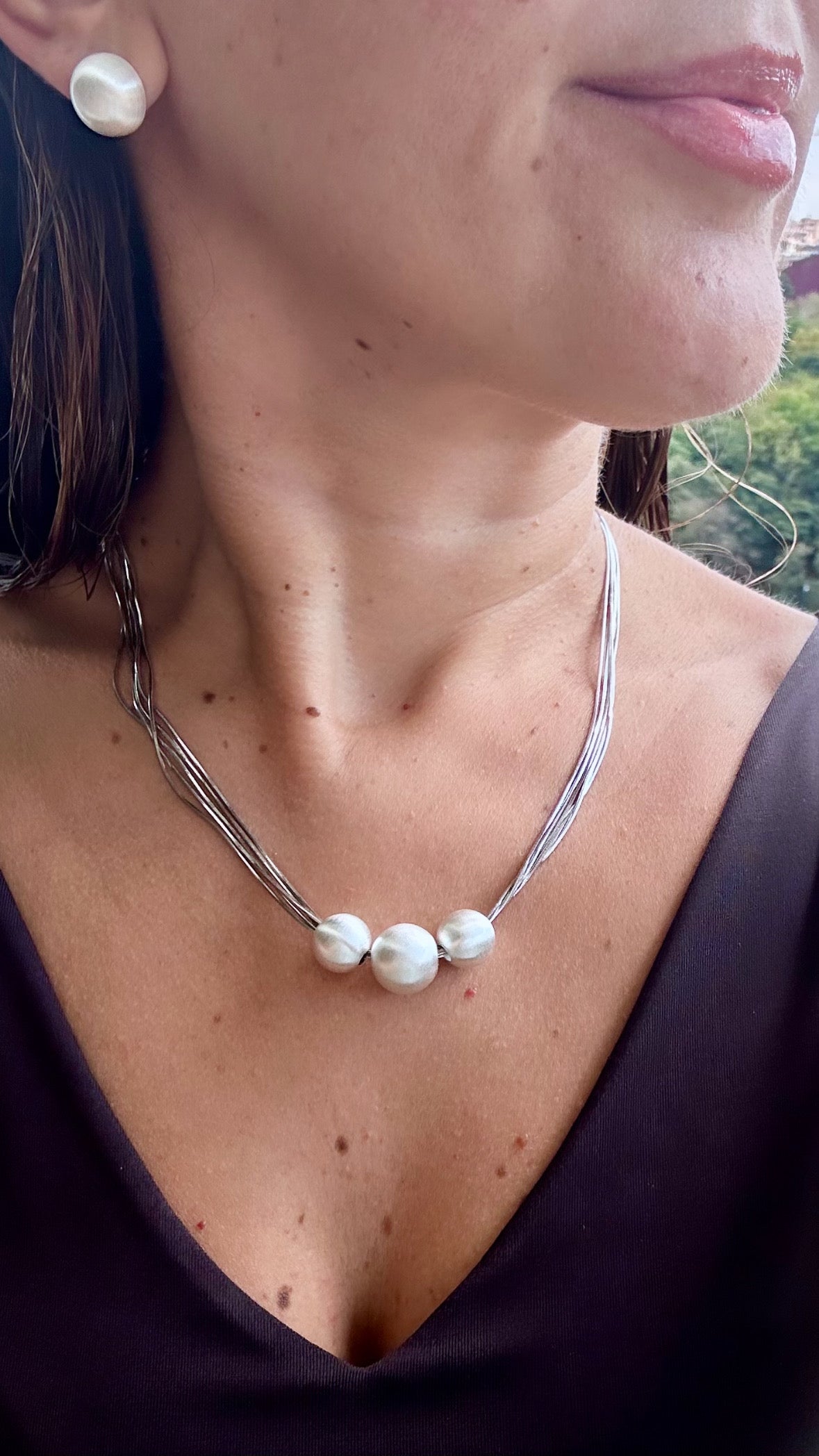 Trio Rhodium Plated Necklace