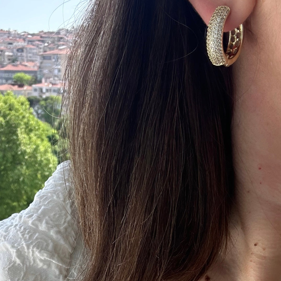 Siren 14k Rengi Rodyum Kaplama Halka Küpe