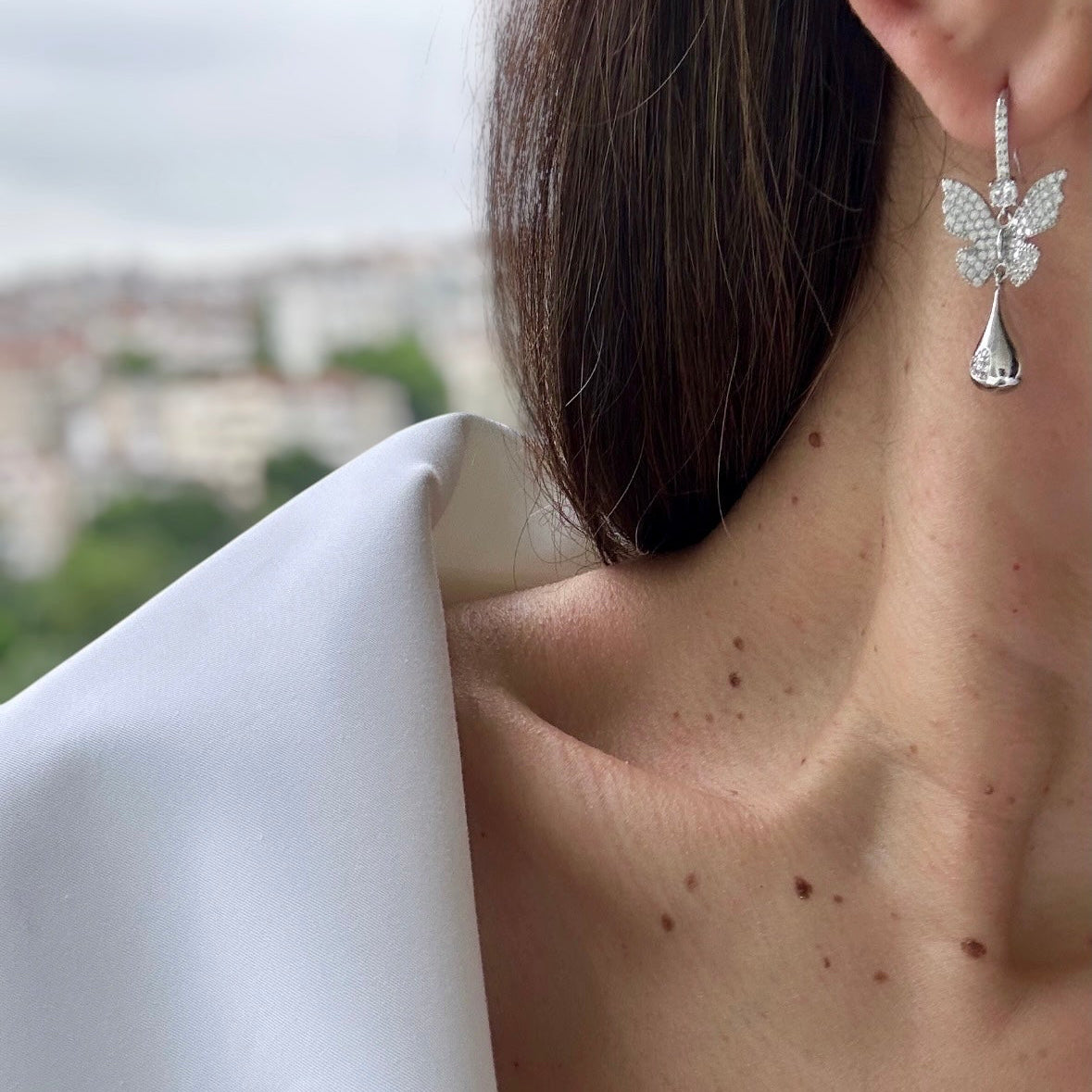 Butterfly Tear Stone Dangle Earrings