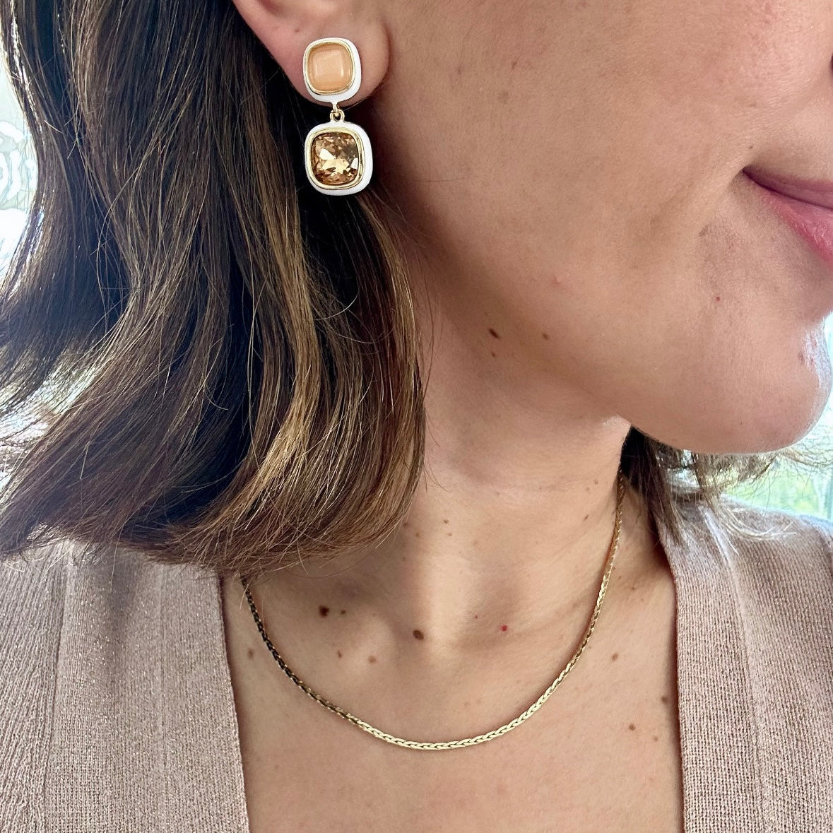 Nano Orange 14k Rhodium Plated Earrings