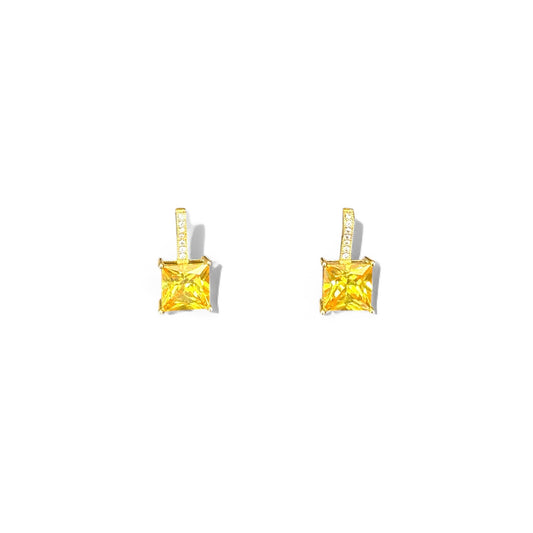 Yellow Stone Rhodium Plated Earrings