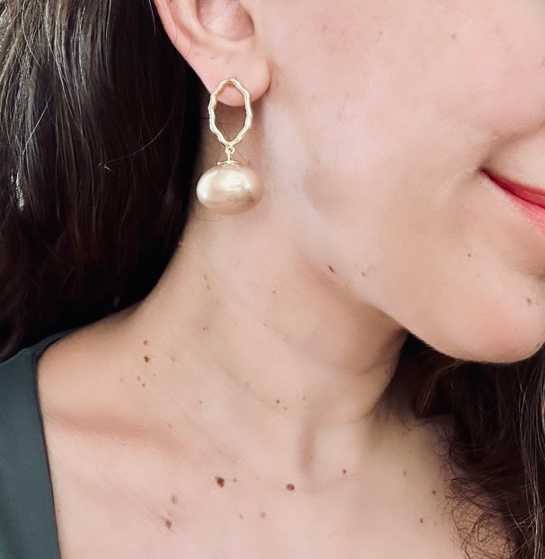 Gold Mystic Pearl Dangle Earrings