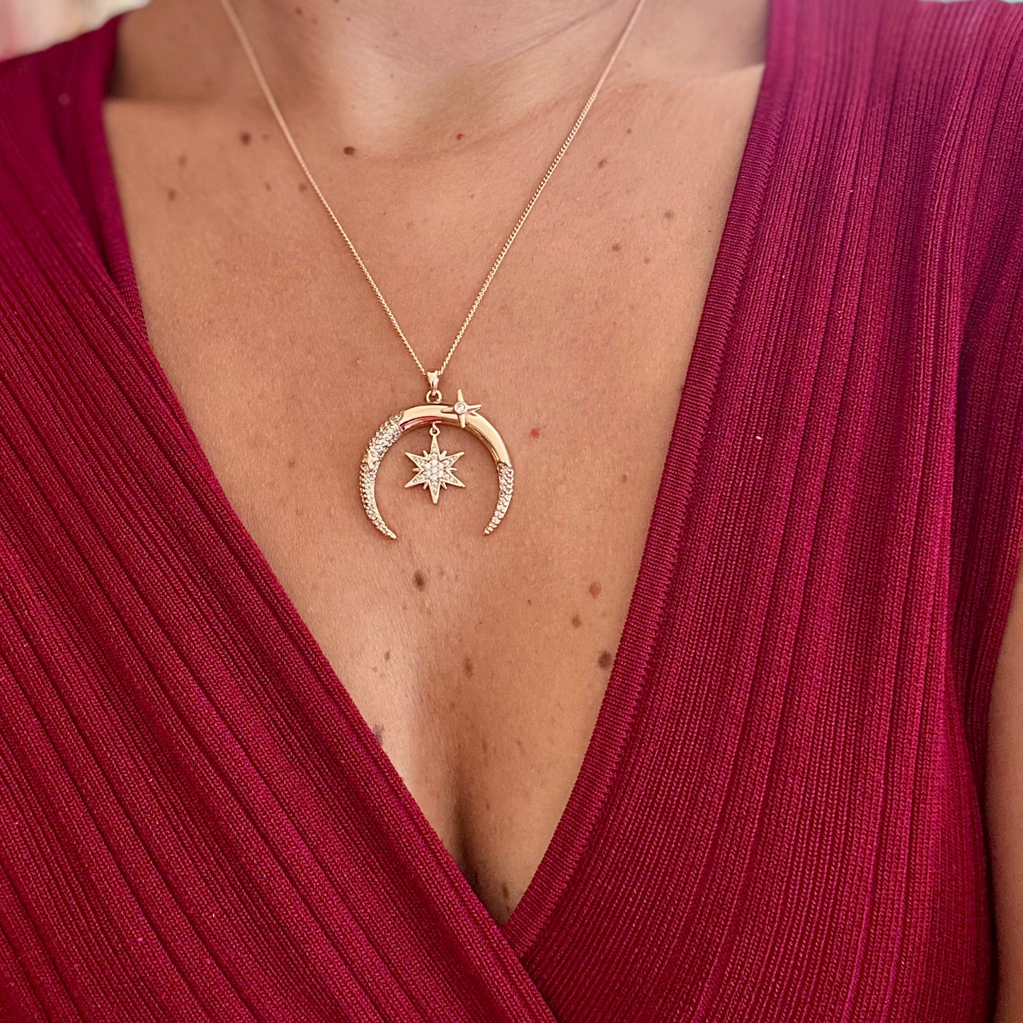 Lunar Star 18K Rhodium Plated Necklace