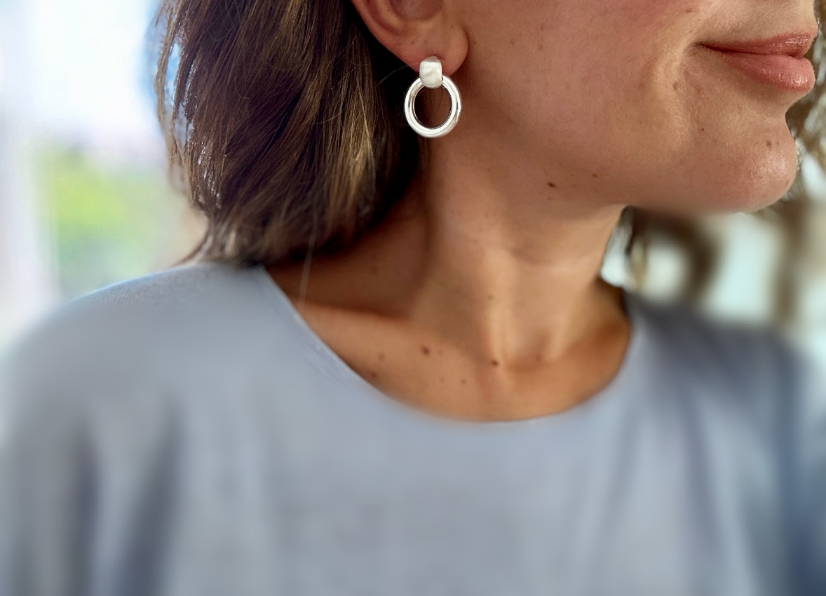 Moonlit Circle Rhodium Plated Earrings