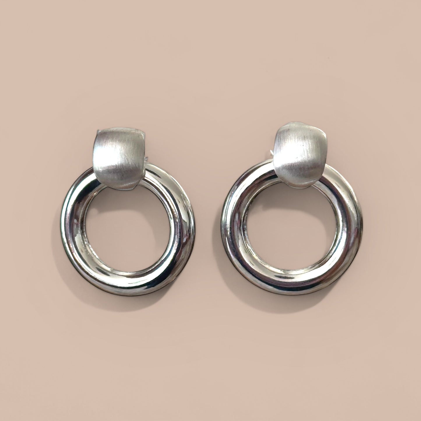 Moonlit Circle Rhodium Plated Earrings