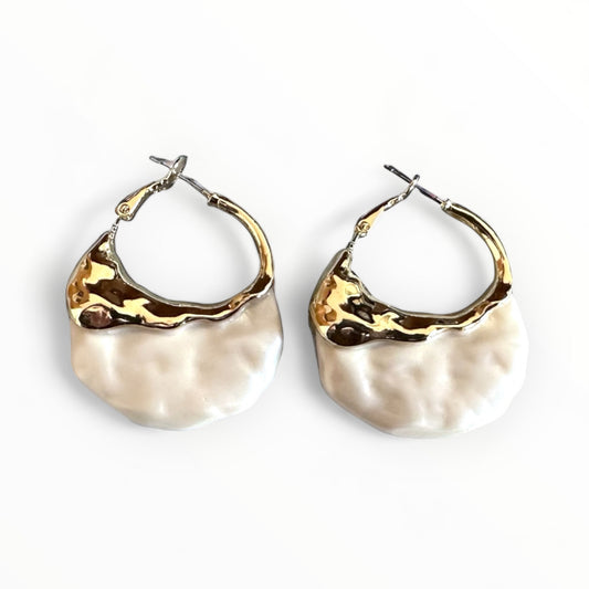 Diana Pearl 14K Rhodium Plated Hoop Earrings