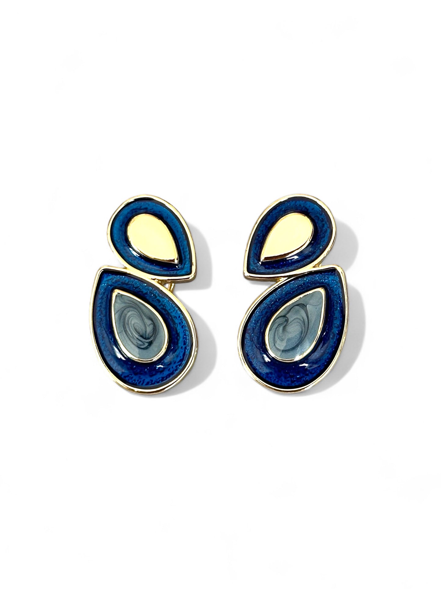 Fiona Navy Blue 14K Rhodium Plated Earrings