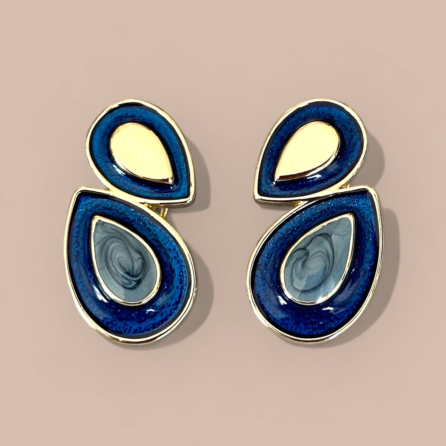 Fiona Navy Blue 14K Rhodium Plated Earrings
