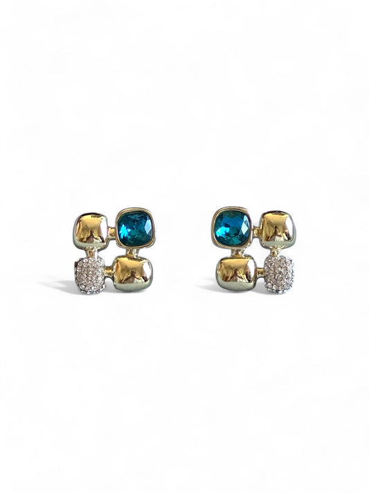 Navy 14K Rodyum Kaplama Swarovski Küpe