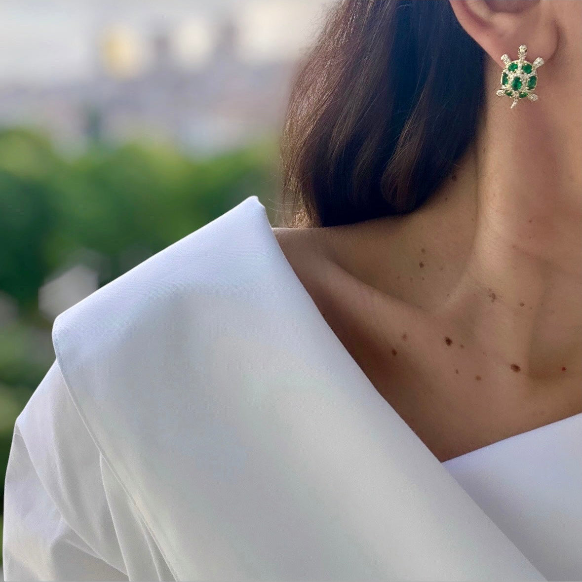 Green turtle 14k Rengi Rodyum Kaplama Küpe