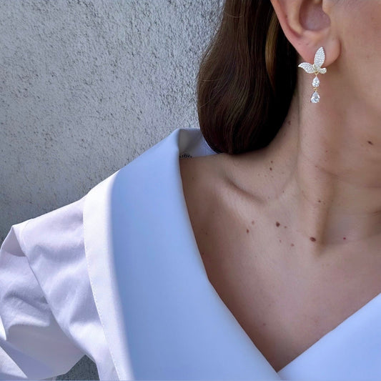 Clara 14k Rengi Rodyum Kaplama Küpe