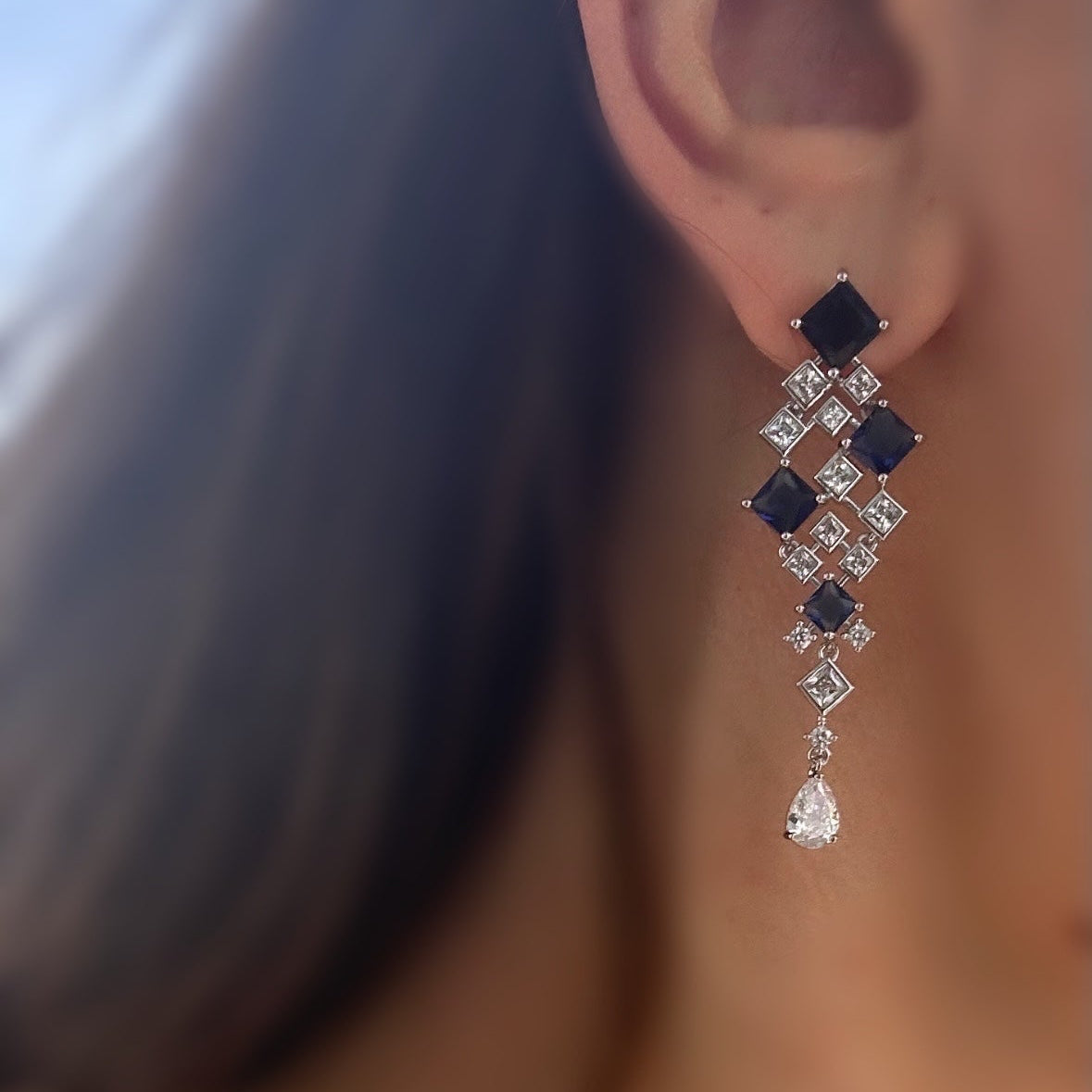 Liz Navy Blue 14k Rhodium Plated Earrings