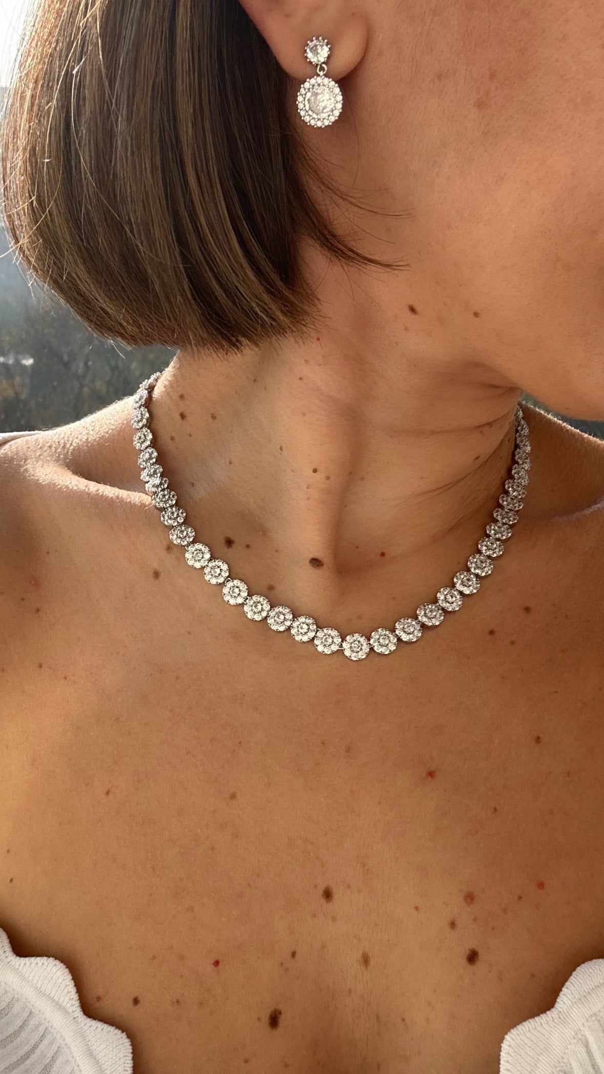 Megi Silver-Tone Rhodium Plated Necklace + Earring Set