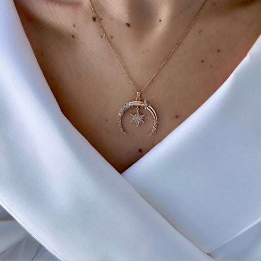 Lunar Star 18K Rhodium Plated Necklace
