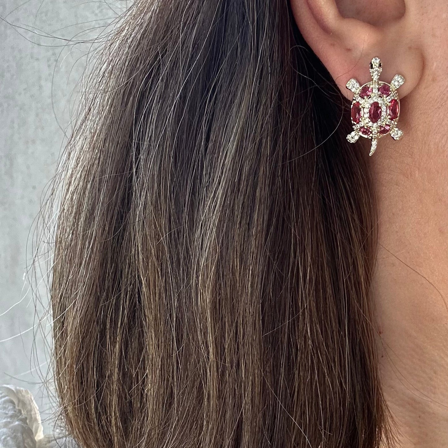Pink turtle 14k Rengi Rodyum Kaplama Küpe