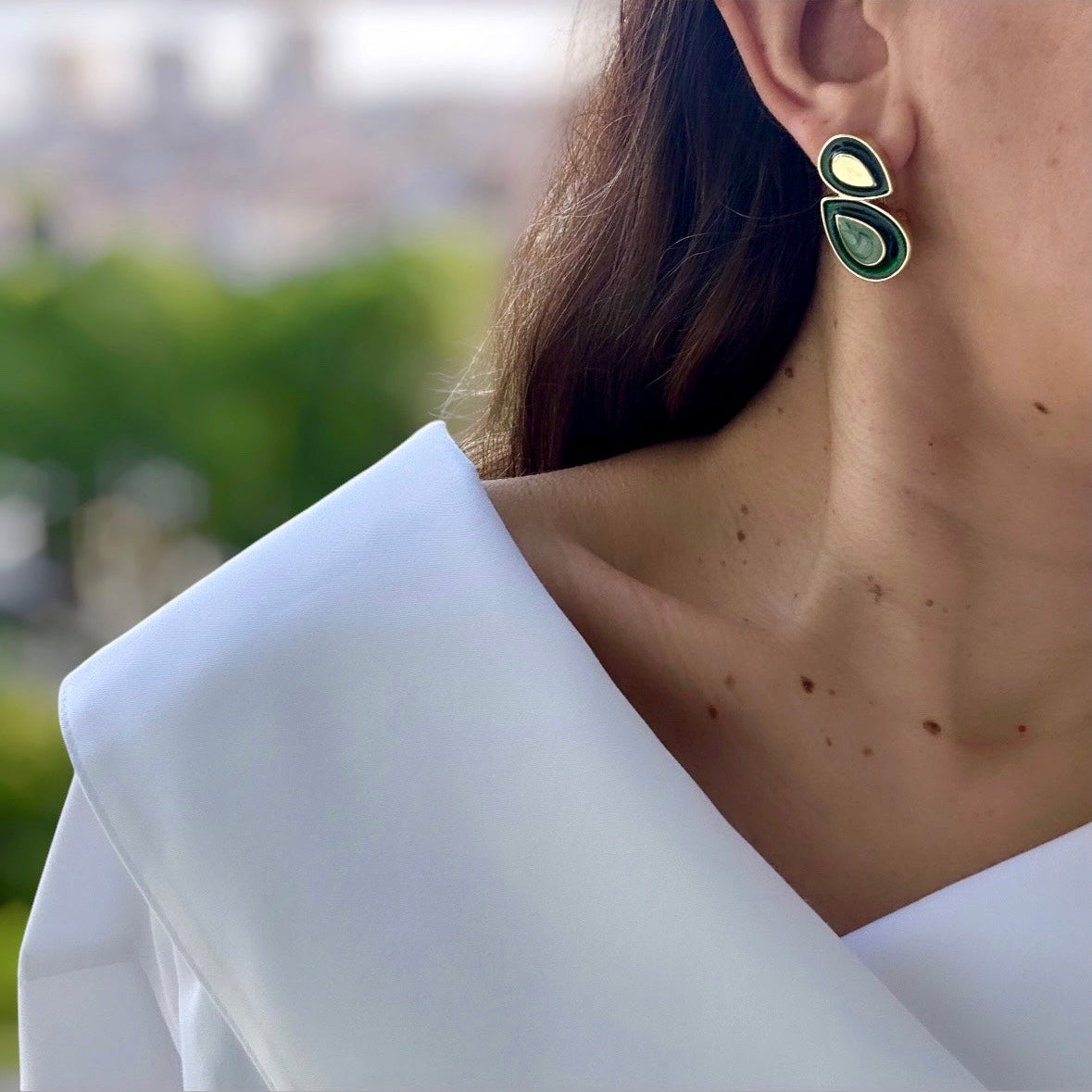 Fiona Green 14K Rhodium Plated Earrings