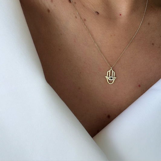 Hamsa 14k Rengi Rodyum Kaplama Kolye