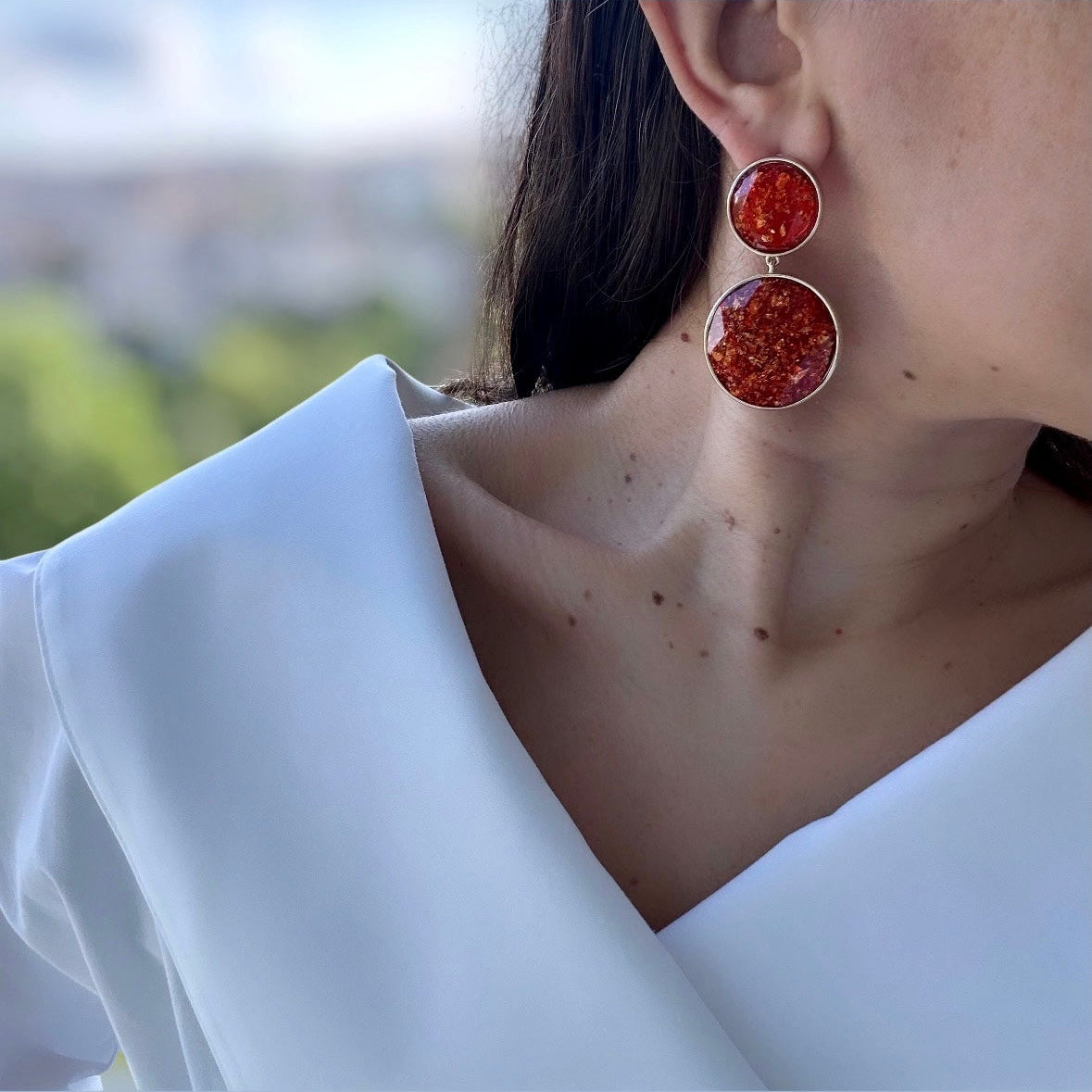 Olly Orange 14k Color Rhodium Plated Earring