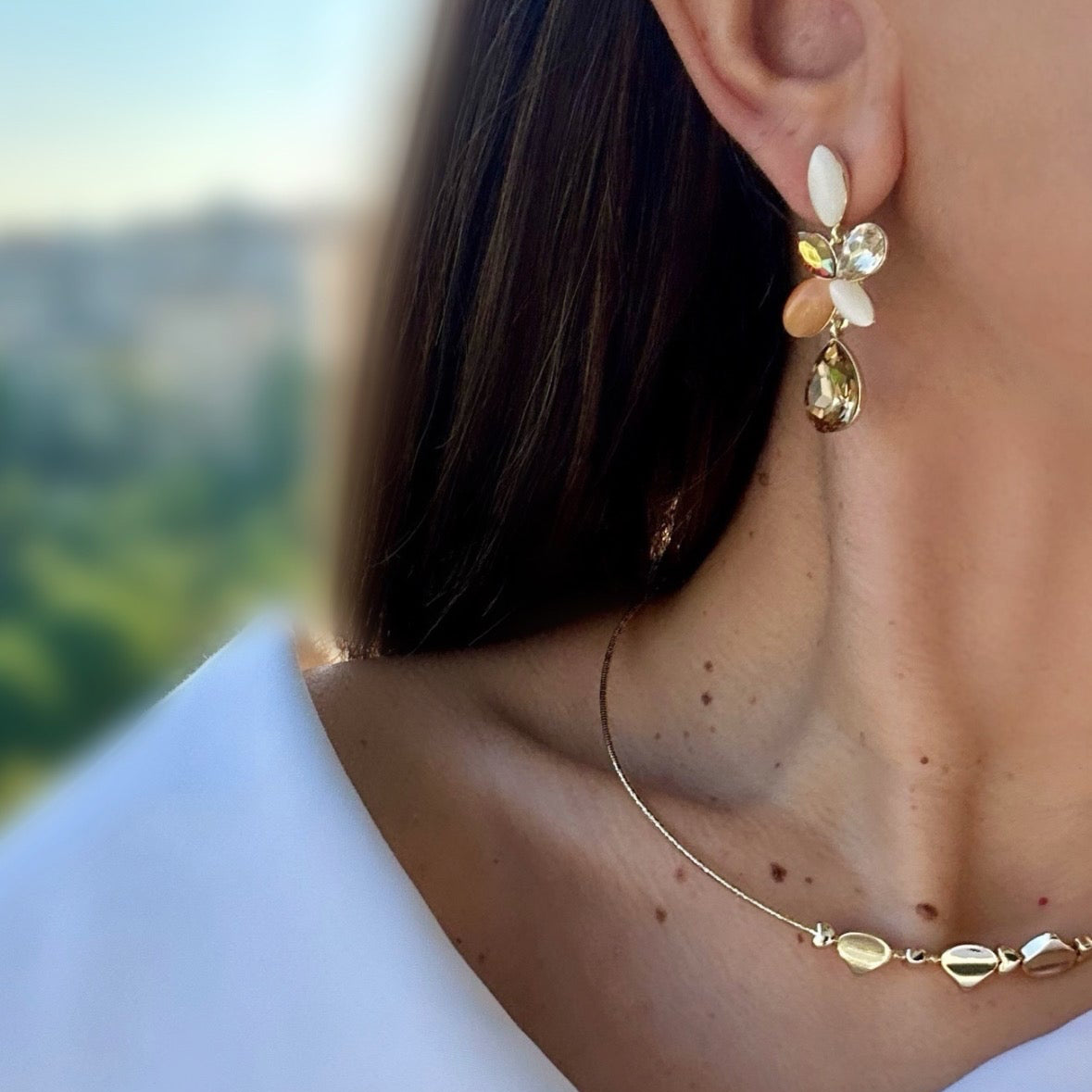 Luna 14k Rengi Rodyum Kaplama Küpe