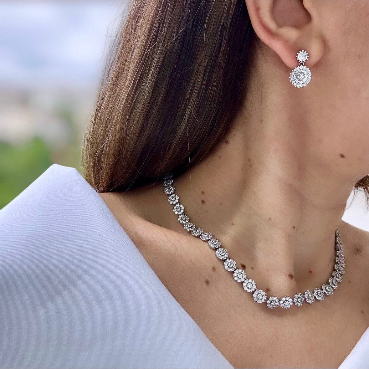 Megi Silver-Tone Rhodium Plated Necklace + Earring Set