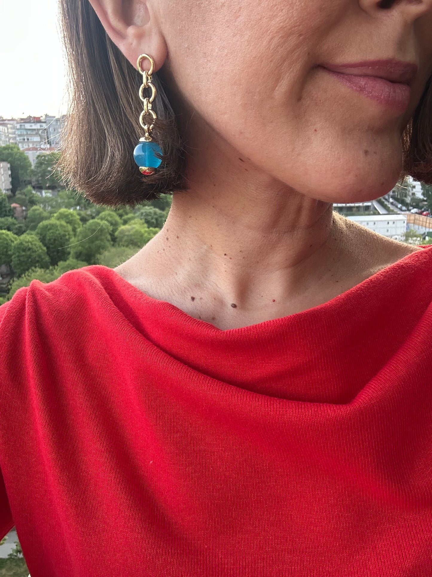 Blue Ressa 14K Rodyum Kaplama Sallantılı Küpe