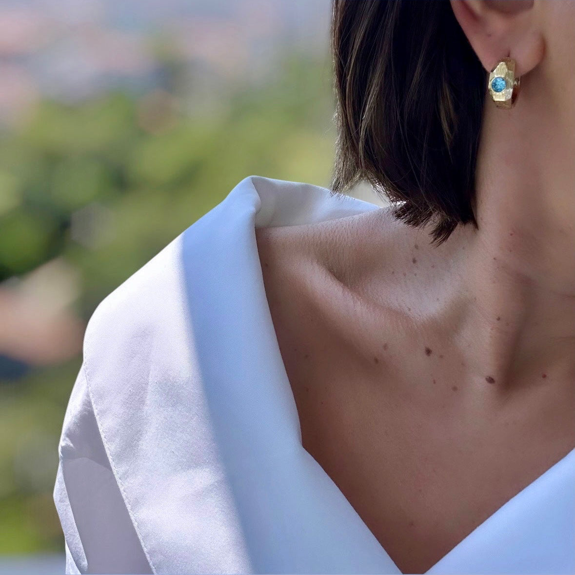 Blue Marielle 14k Rengi Rodyum Kaplama Halka Küpe