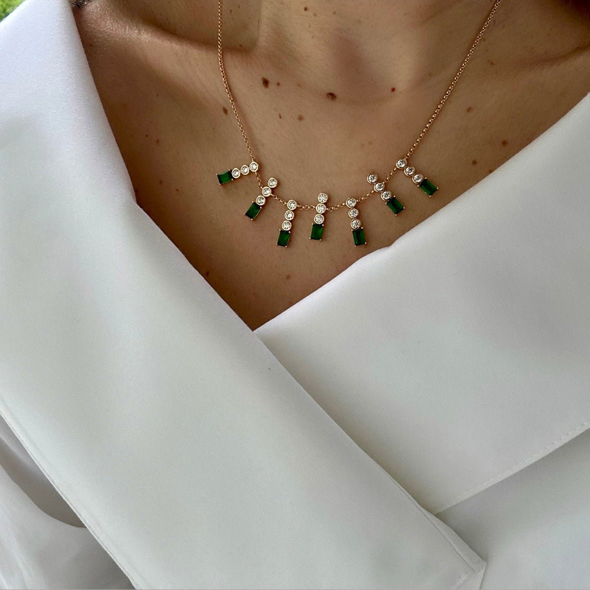 Aurelia Green 18K Rhodium Plated Necklace