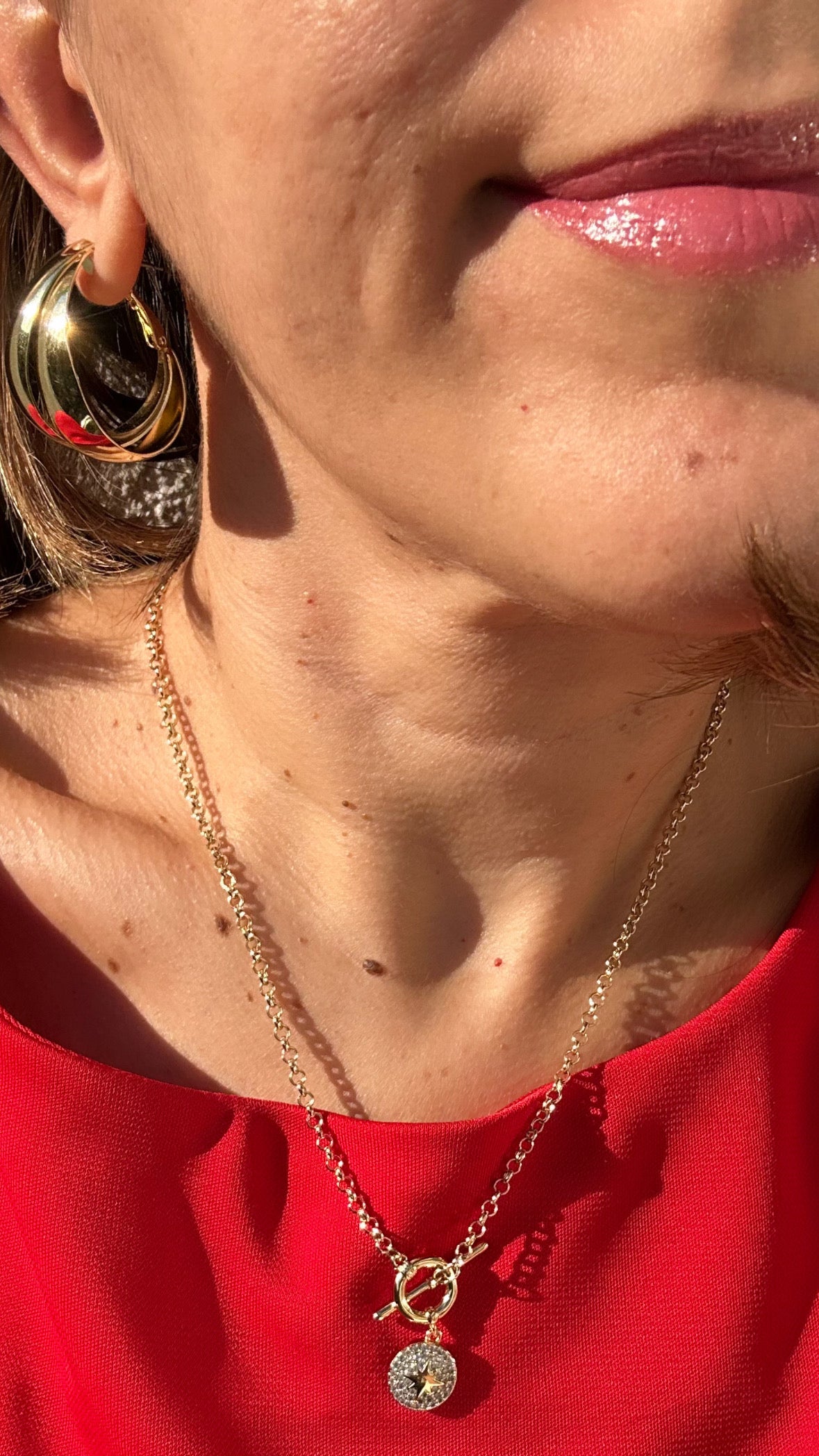 Melodie 14k Rengi Halka Rodyum Kaplama Küpe