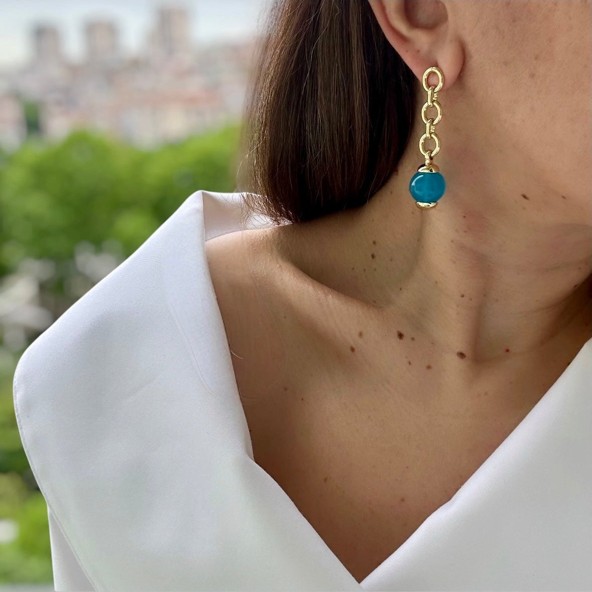 Blue Ressa 14K Rhodium Plated Dangle Earrings