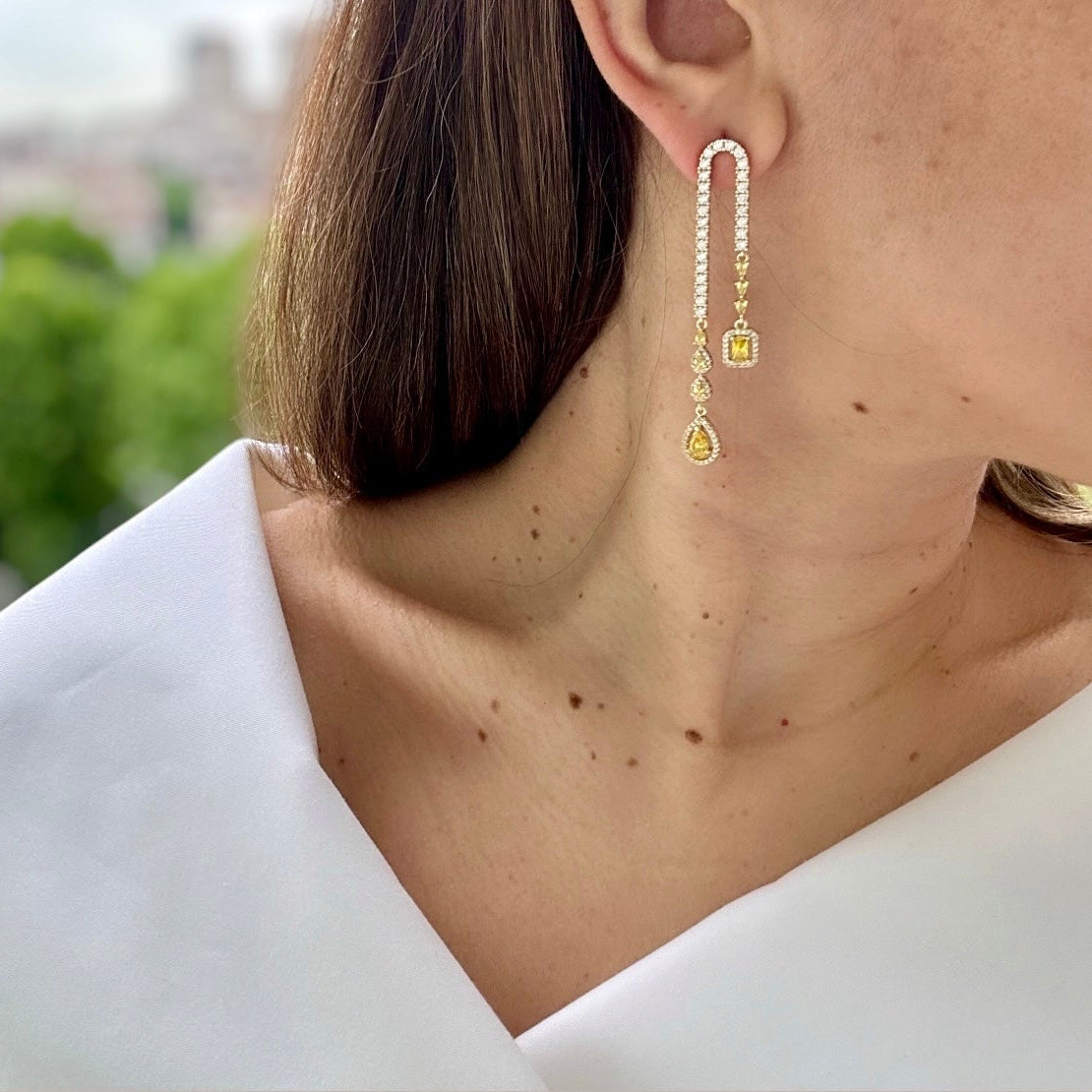 Yellow Crystal 14k Rengi Rodyum Kaplama Küpe