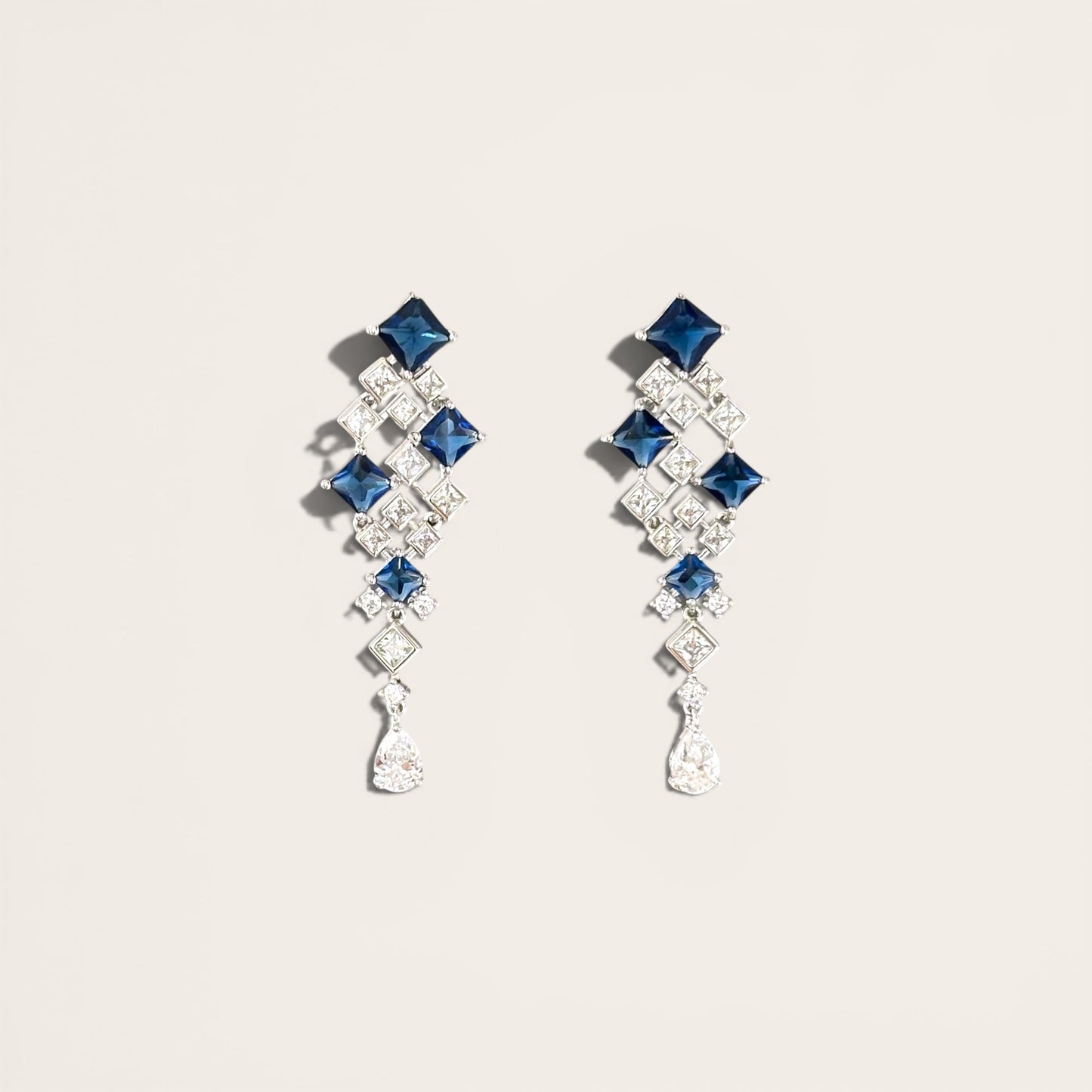 Liz Navy Blue 14k Rhodium Plated Earrings
