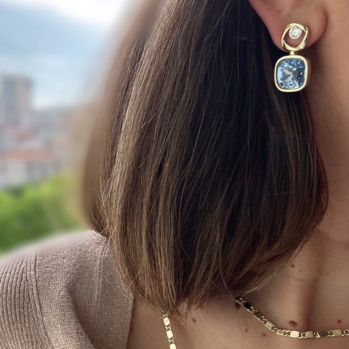 Blue Devvy 14k Rengi Rodyum Kaplama Küpe
