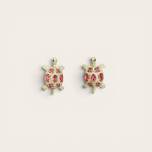Pink turtle 14k Rengi Rodyum Kaplama Küpe
